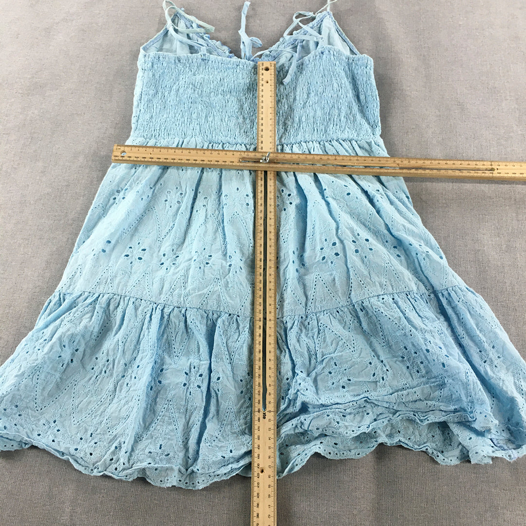 Simplee Womens Mini Dress Size L Blue Floral Lace Sleeveless Tiered