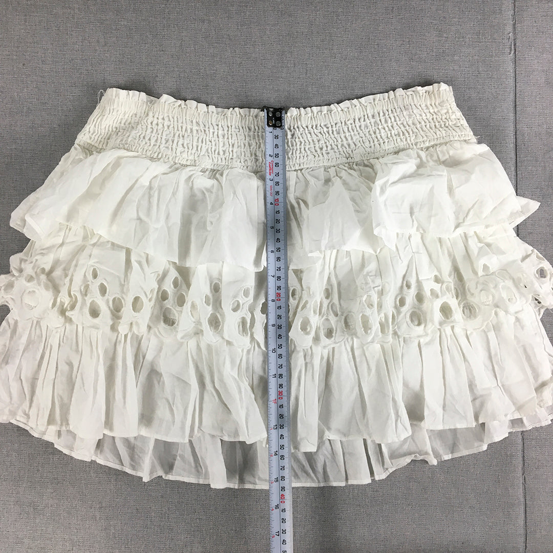 Miss Shop Womens Mini Skirt Size 14 White Elastic Waist Tiered Floral Lace