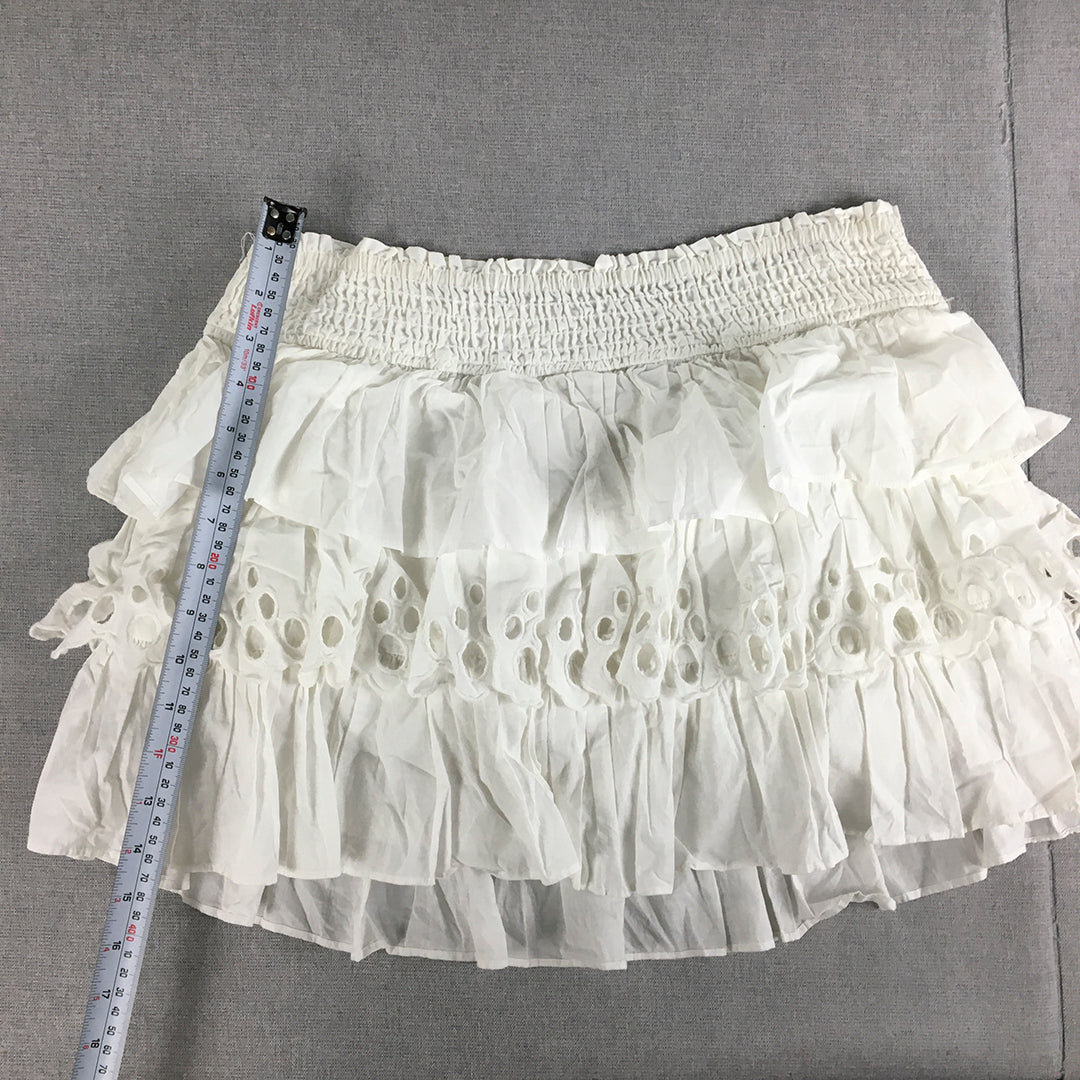 Miss Shop Womens Mini Skirt Size 14 White Elastic Waist Tiered Floral Lace