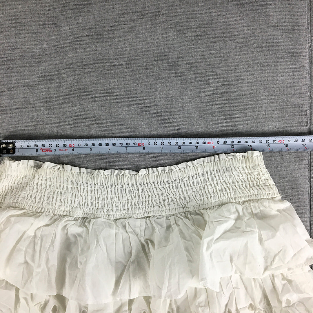 Miss Shop Womens Mini Skirt Size 14 White Elastic Waist Tiered Floral Lace