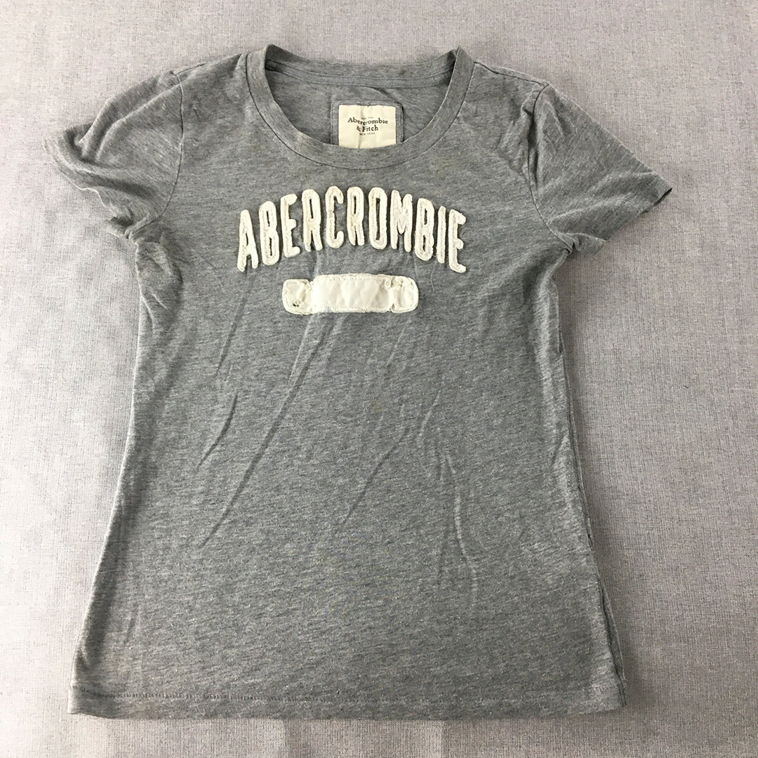 Abercrombie & Fitch Womens T-Shirt Size M Grey Big Embroidered Logo Top