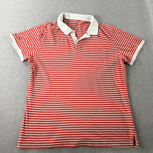 Sportscraft Mens Polo Shirt Size M Red White Striped Collared Rugby Short Sleeve