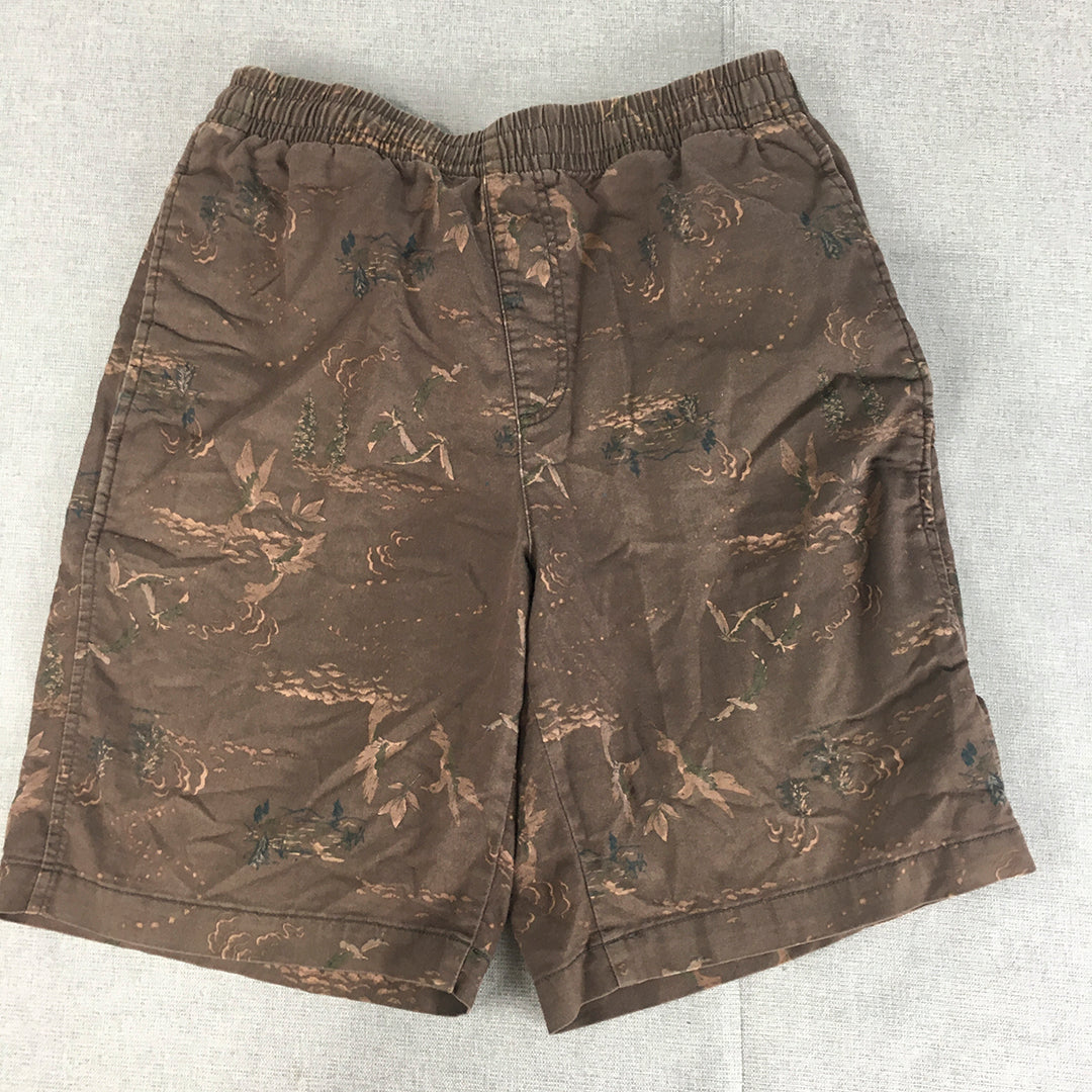 Uniqlo Mens Shorts Size XS Brown Sea Bird Pattern Elastic Waist Pockets