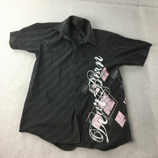 Vintage Dearborn Mens Shirt Size L Black Pink Button-Up Striped Y2K Grunge