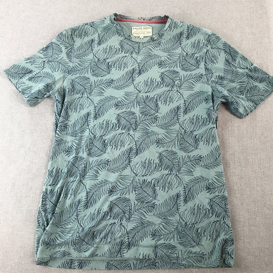 Racing Green Mens T-Shirt Size S Blue Floral Palm Short Sleeve Crew Neck