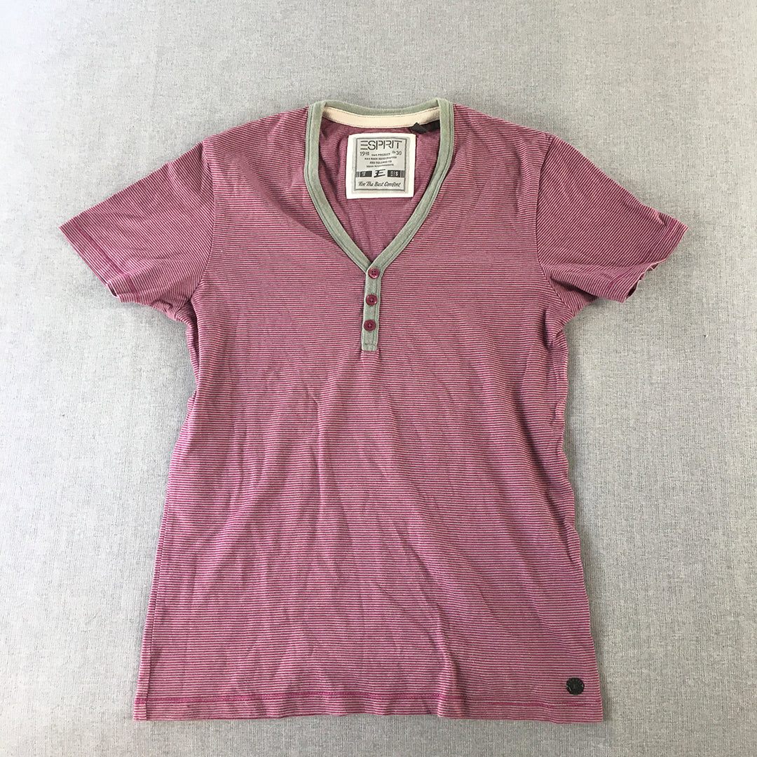 Esprit Womens Shirt Size S Pink Striped Short Sleeve Top