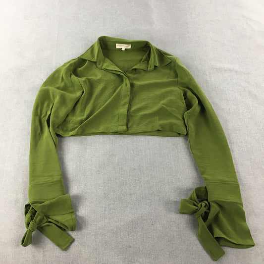 Meshki Womens Cropped Top Size XS Green Button-Up Long Sleeve Shirt