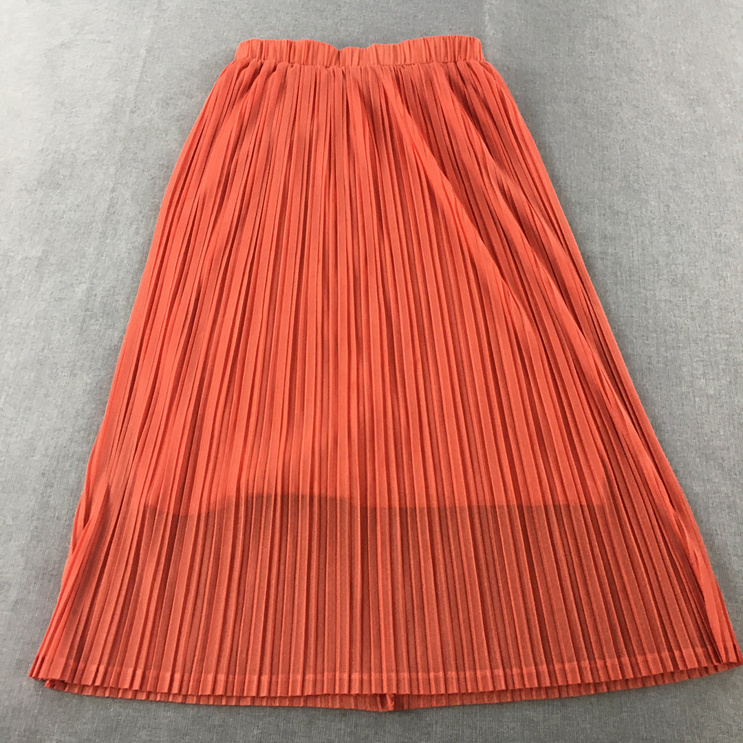 Valleygirl Womens A-Line Skirt Size S-M Coral Orange Pleated Elastic Waist