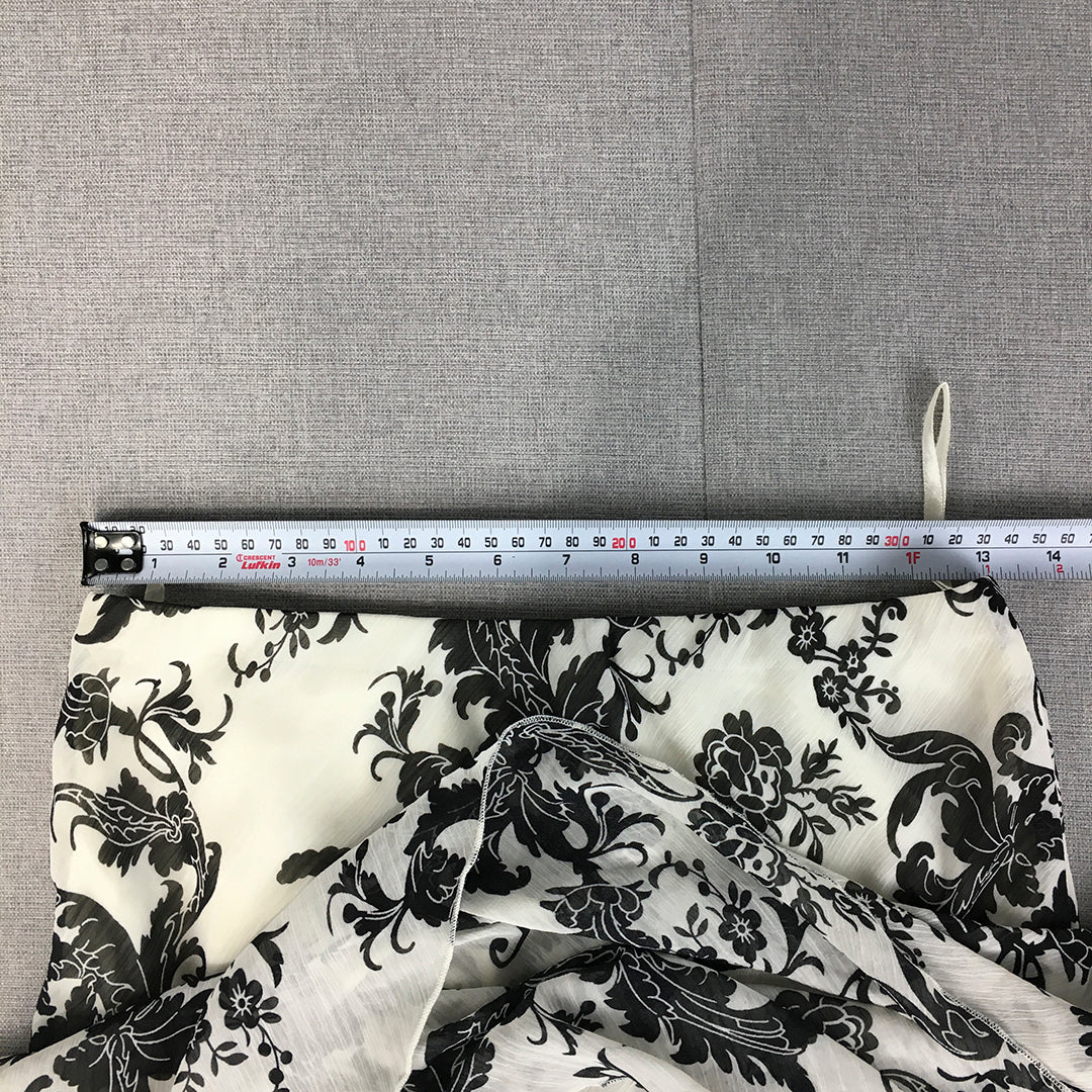 Queenspark Womens Maxi Skirt Size 8 White Black Floral Flared