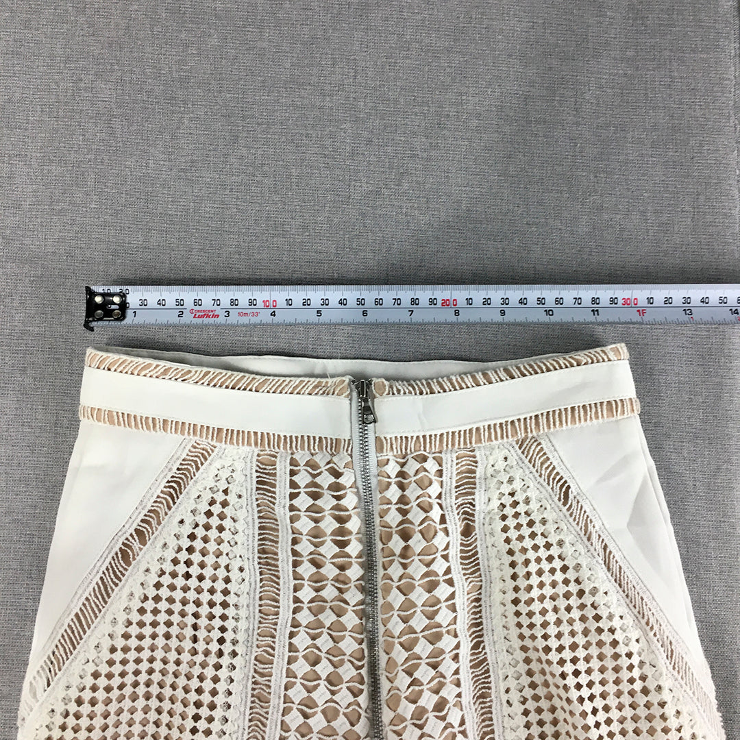 Bardot Womens Mini Skirt Size 6 AUS White Brown Straight Lace