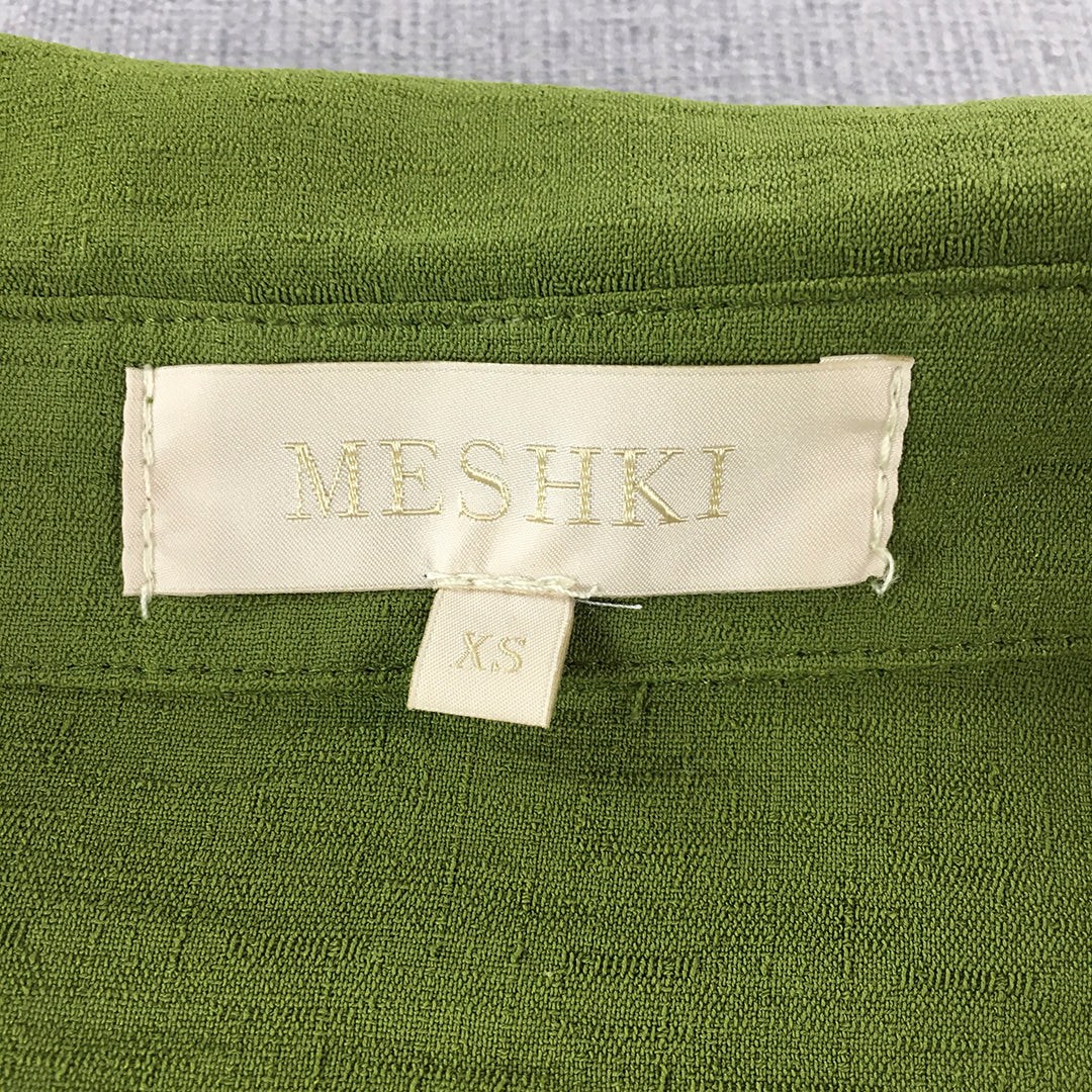 Meshki Womens Cropped Top Size XS Green Button-Up Long Sleeve Shirt