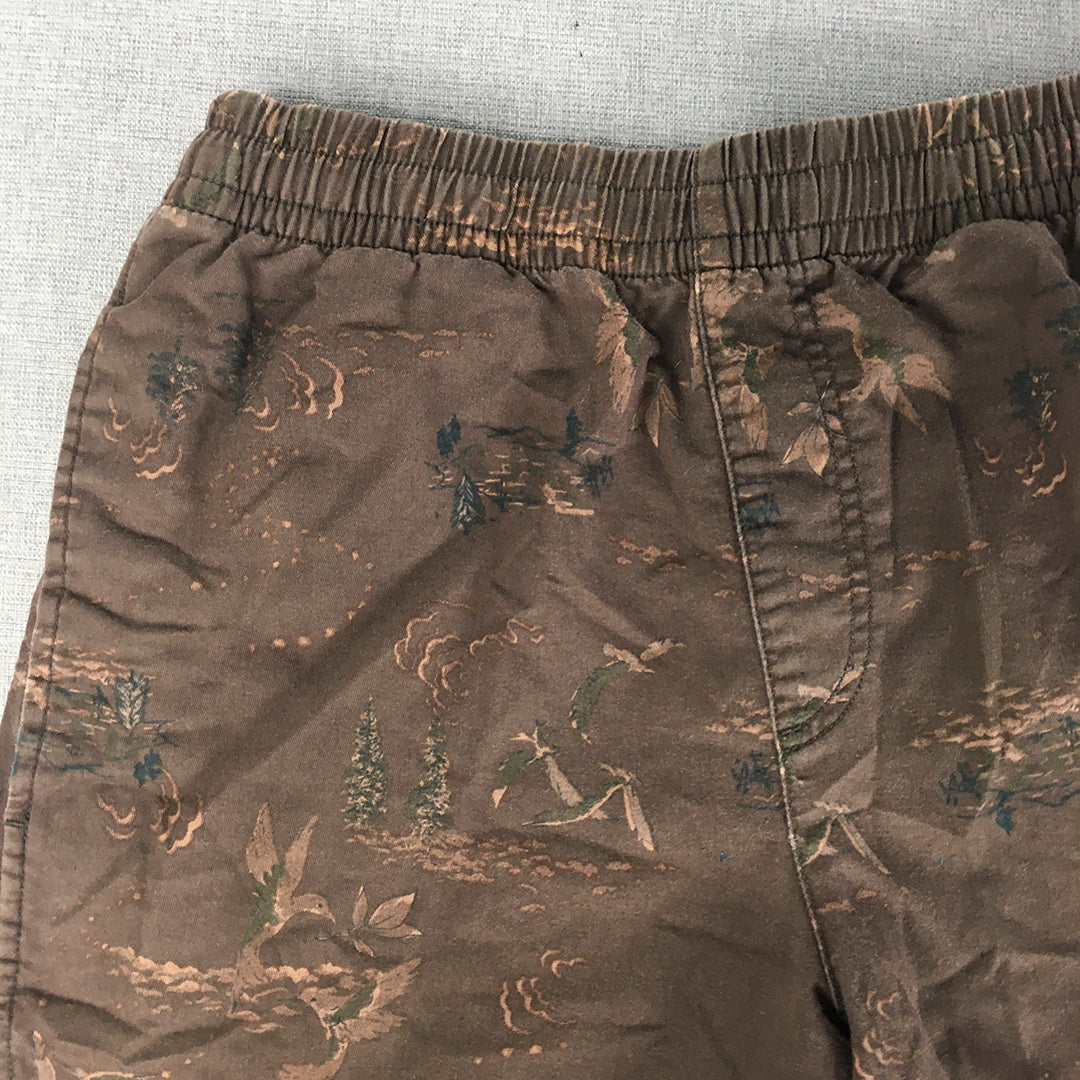 Uniqlo Mens Shorts Size XS Brown Sea Bird Pattern Elastic Waist Pockets