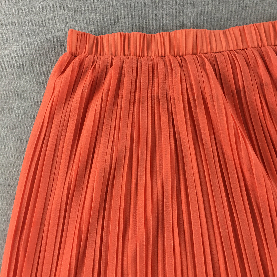 Valleygirl Womens A-Line Skirt Size S-M Coral Orange Pleated Elastic Waist