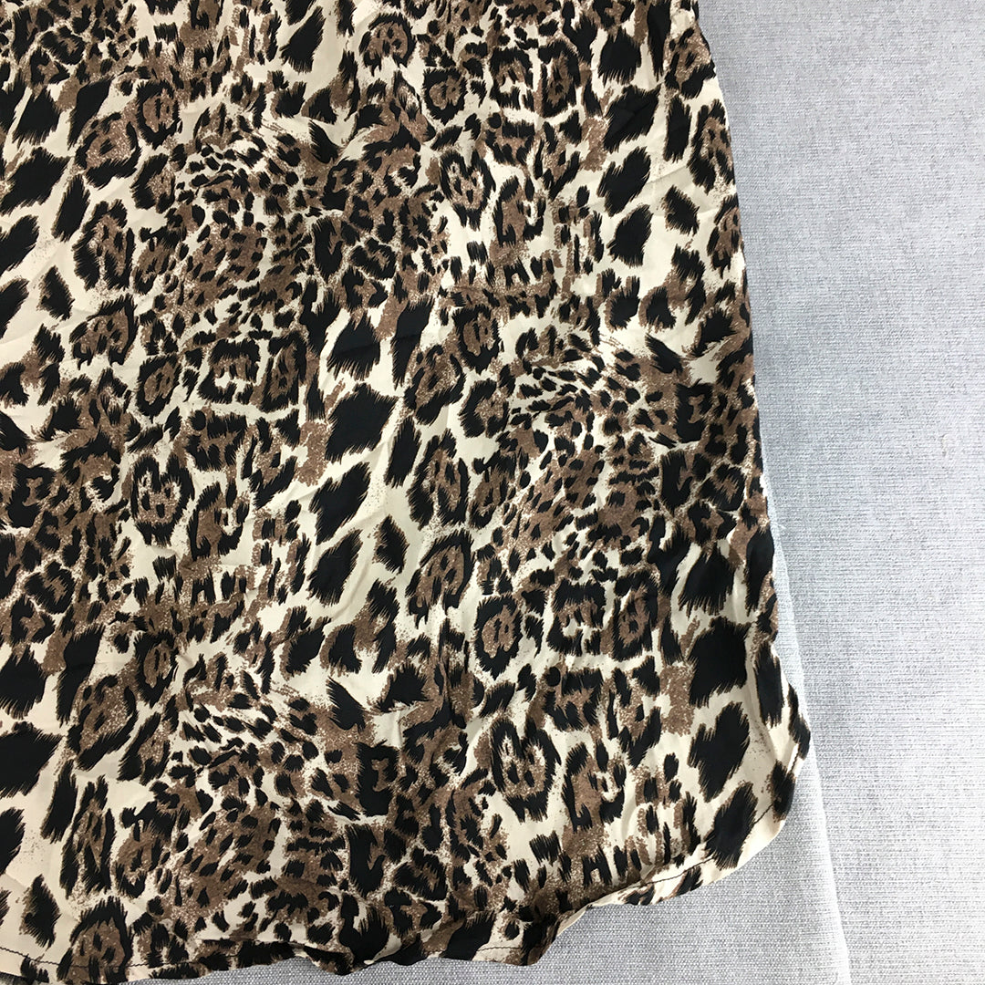 Caroline Morgan Womens Skirt Size 16  Brown Animal Print Dot Elastic Waist