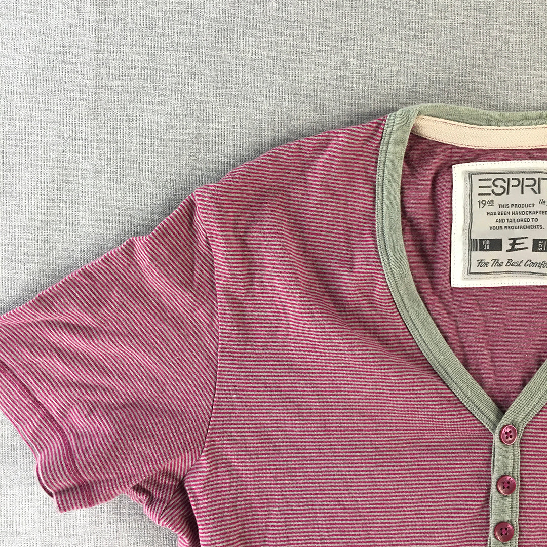 Esprit Womens Shirt Size S Pink Striped Short Sleeve Top