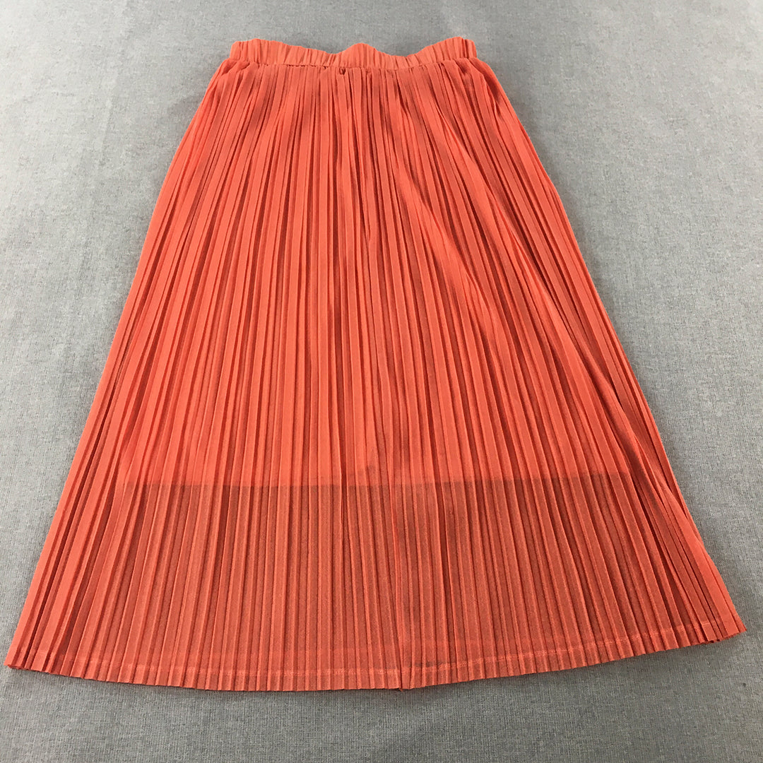 Valleygirl Womens A-Line Skirt Size S-M Coral Orange Pleated Elastic Waist