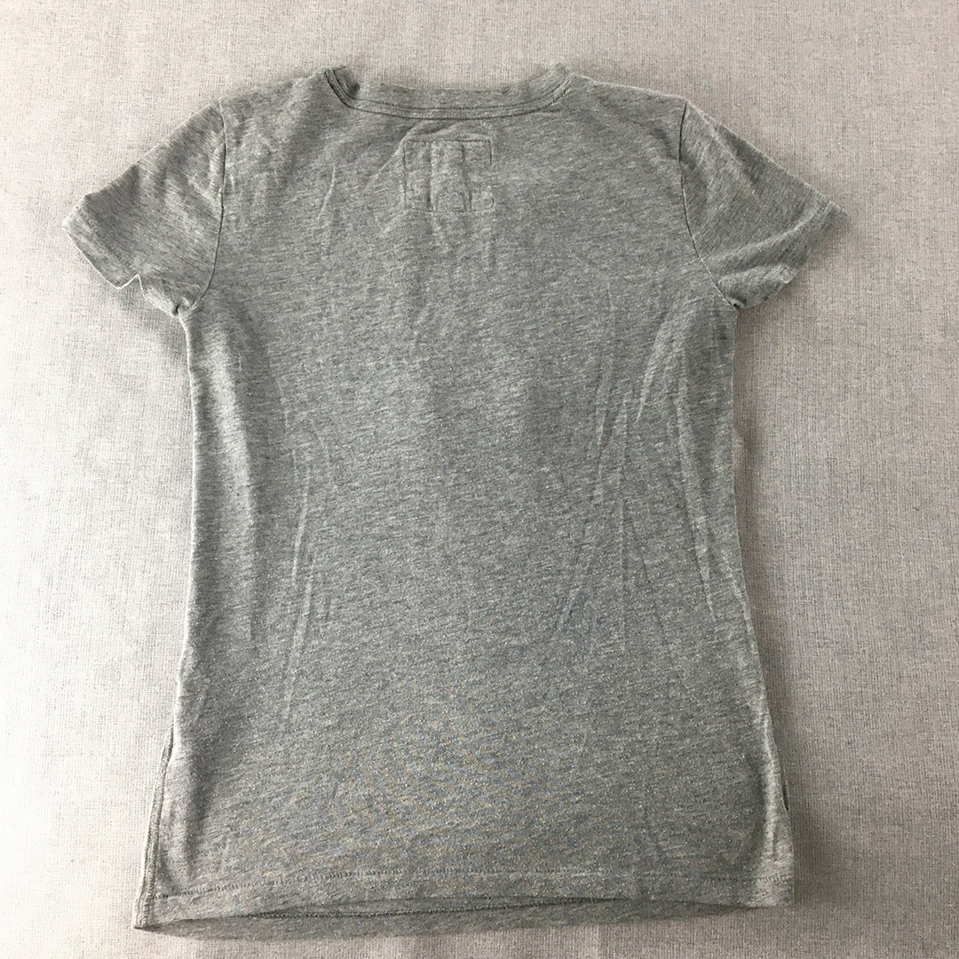 Abercrombie & Fitch Womens T-Shirt Size M Grey Big Embroidered Logo Top