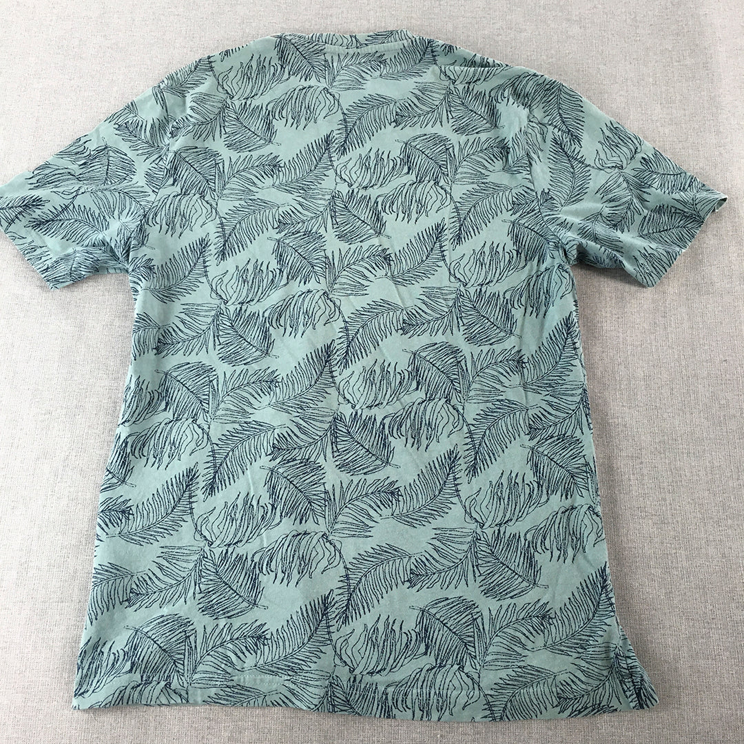 Racing Green Mens T-Shirt Size S Blue Floral Palm Short Sleeve Crew Neck