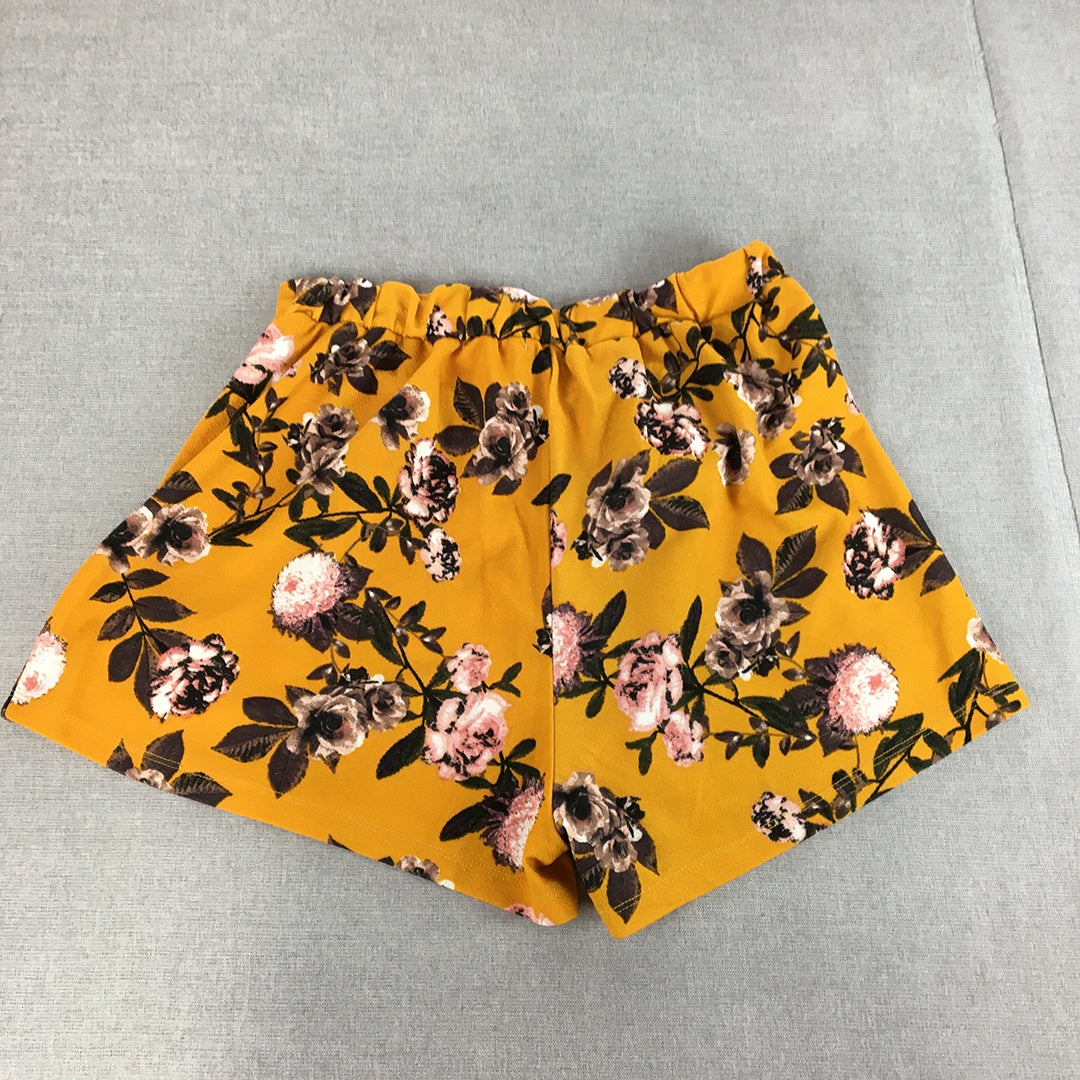 Valleygirl Womens Shorts Size 10 Yellow Floral Pleated Elastic Waist