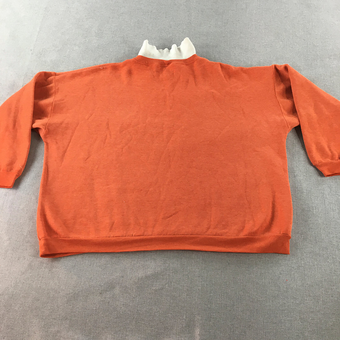 Vintage 90s Mischief Womens Sweater Size M Orange Collared Knit Jumper