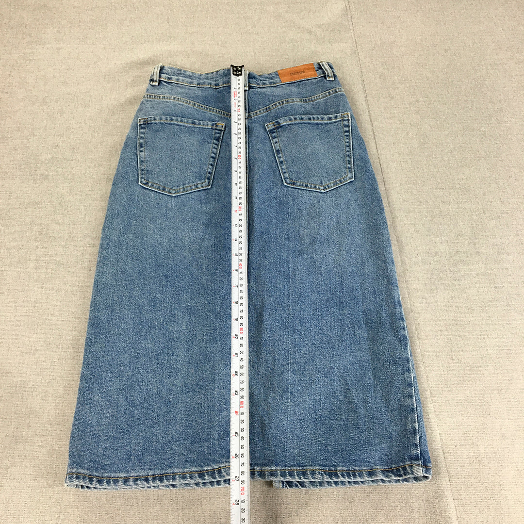 Zara Trf Denim Womens Skirt Size XS Blue A-Line Pockets