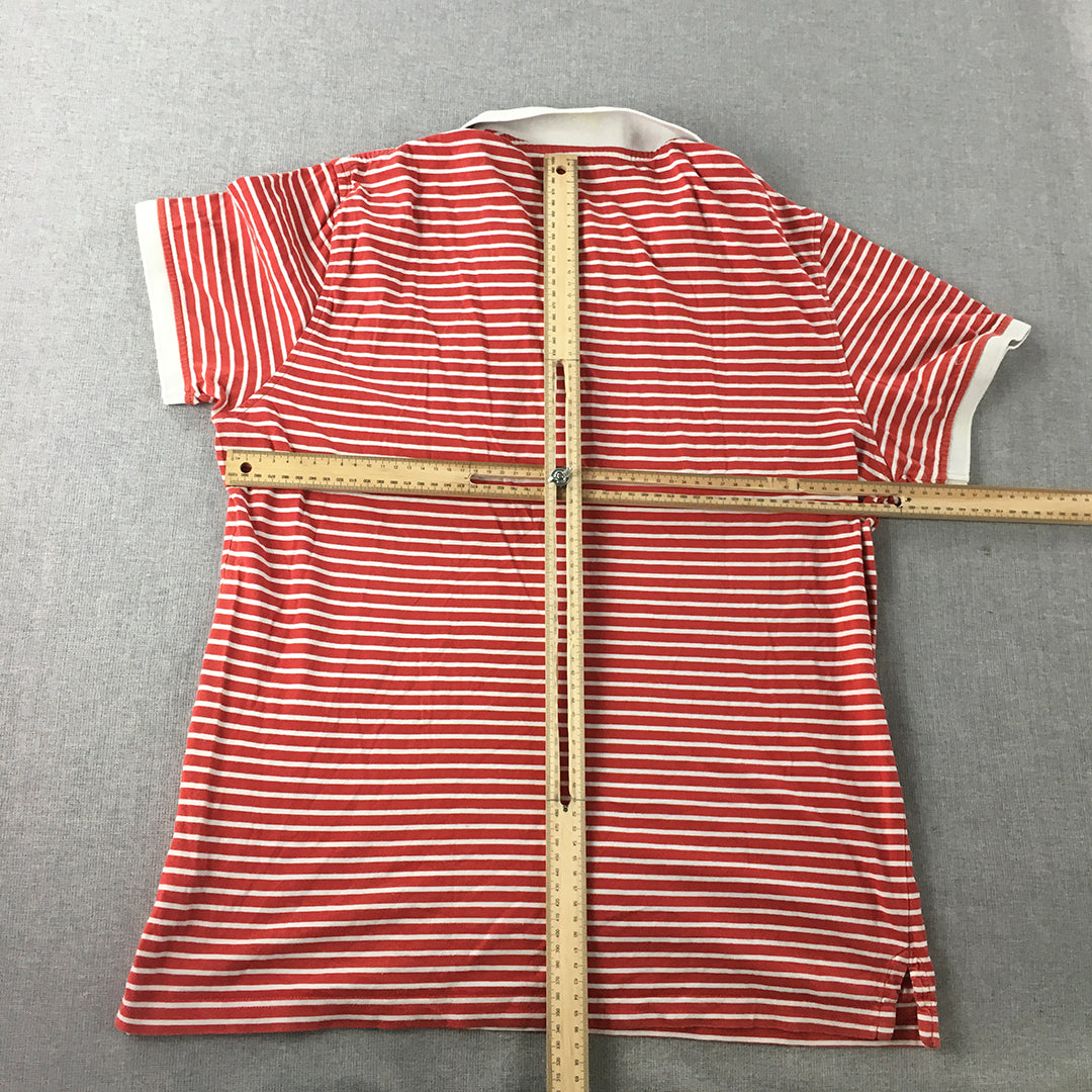 Sportscraft Mens Polo Shirt Size M Red White Striped Collared Rugby Short Sleeve