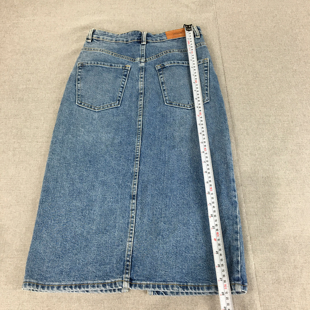 Zara Trf Denim Womens Skirt Size XS Blue A-Line Pockets