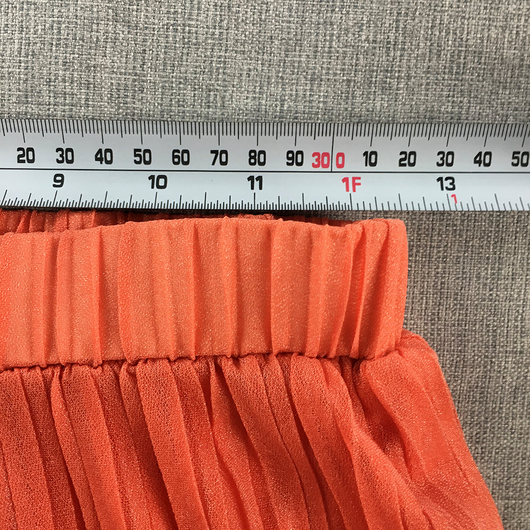 Valleygirl Womens A-Line Skirt Size S-M Coral Orange Pleated Elastic Waist