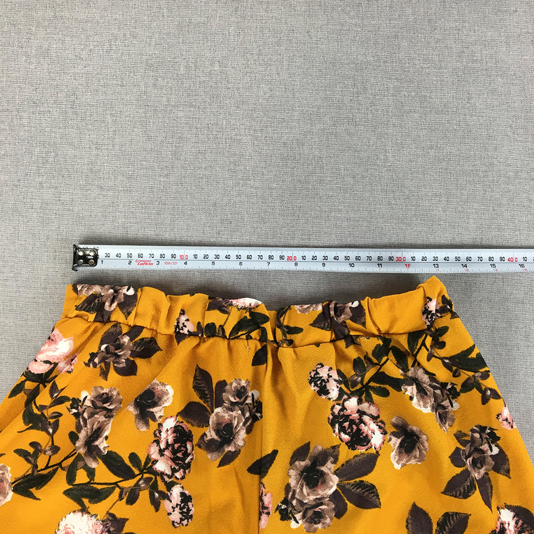 Valleygirl Womens Shorts Size 10 Yellow Floral Pleated Elastic Waist