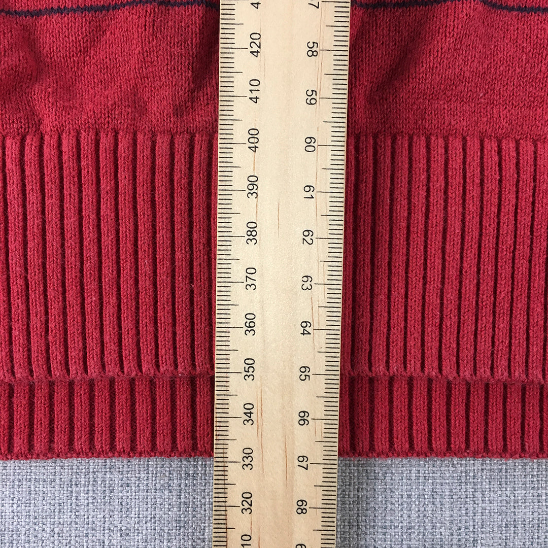 Tommy Hilfiger Mens Knit Sweater Size S Red Striped V-Neck Logo Jumper