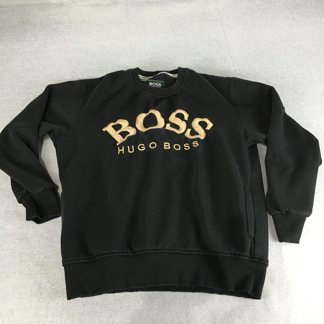 Hugo Boss Mens Sweater Size 2XL Black Big Embroidered Logo Crew Neck Jumper