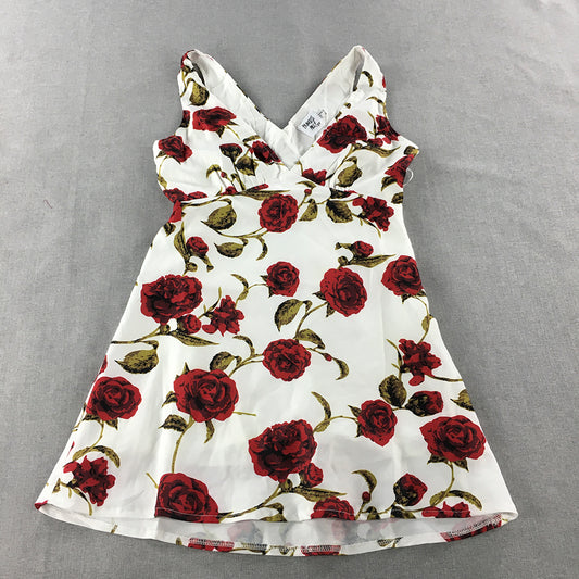 Princess Polly Womens Mini Dress Size 10 White Red Rose Floral Fit Flare