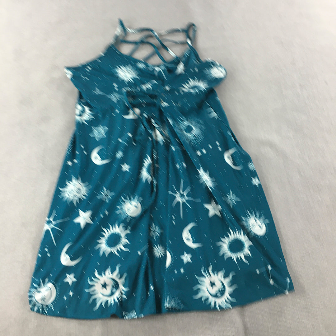 Dressfo Womens Mini Dress Size 18 Blue Star Sun Moon Pattern Sleeveless