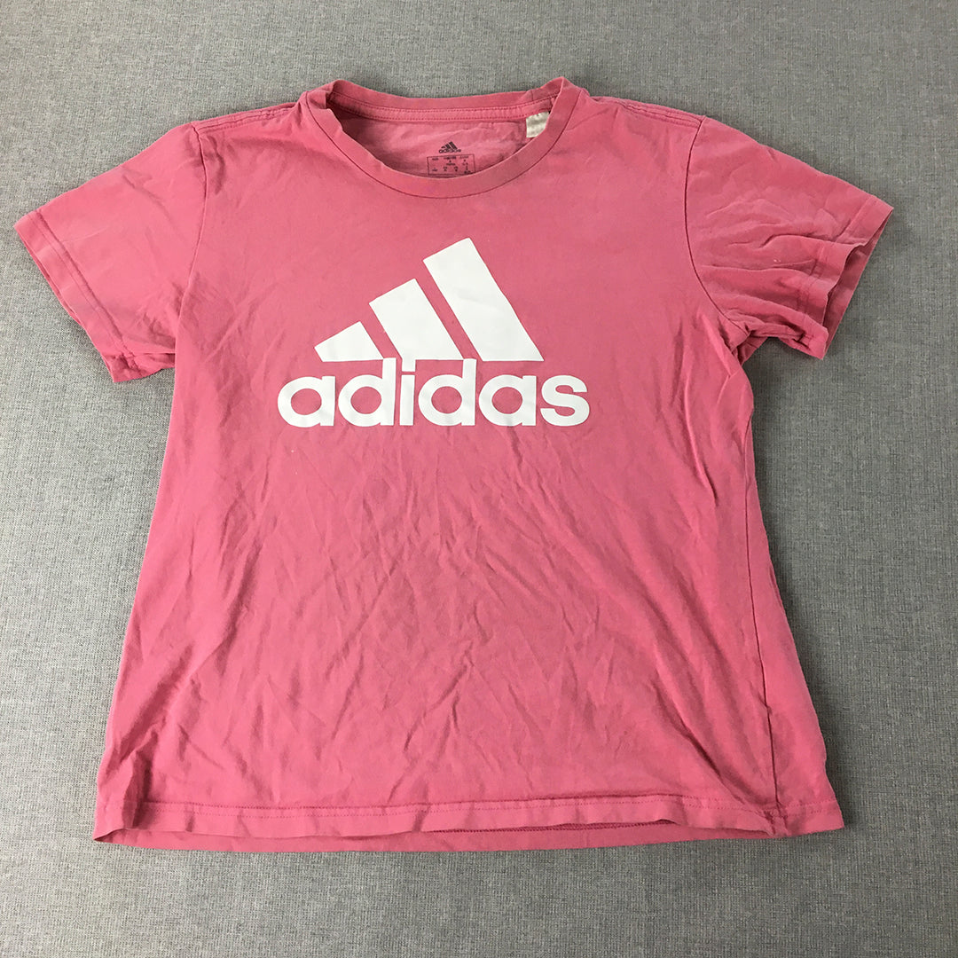 Adidas Womens T-Shirt Size M Pink Big Logo Short Sleeve Top