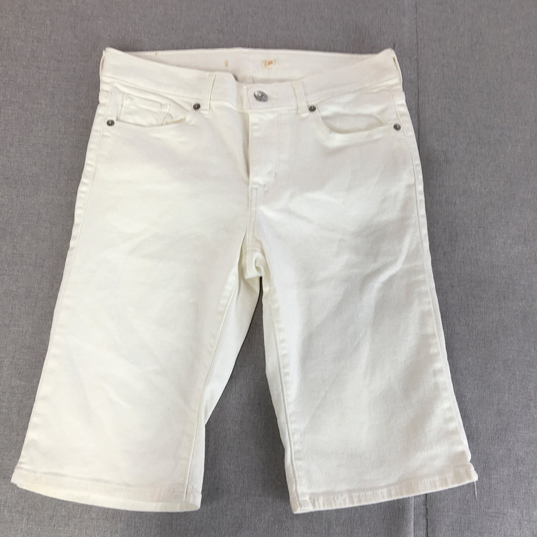 Levi's Womens Knee Length Shorts Size 26 White Denim Slim Fit