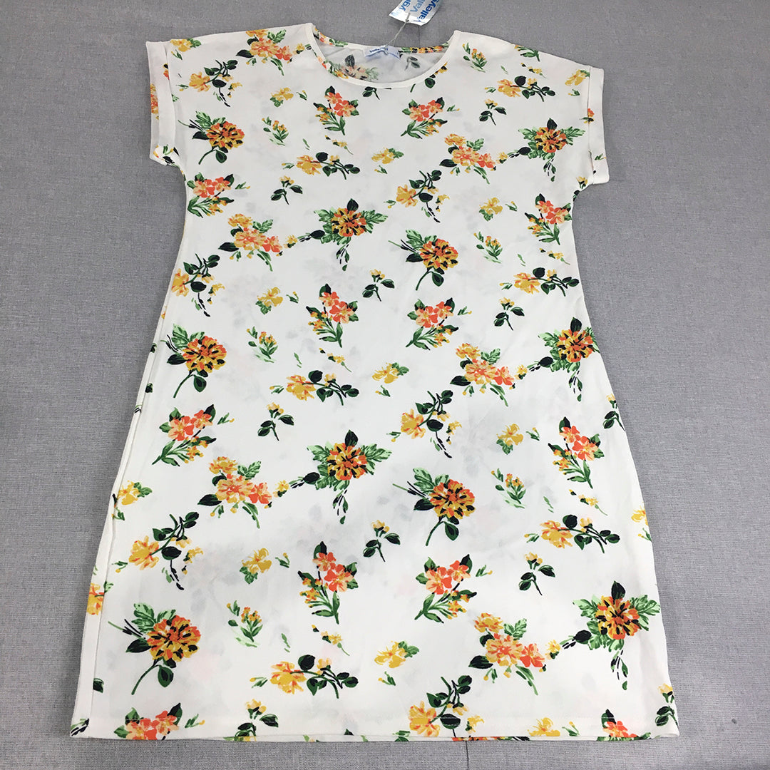 NEW Valleygirl Womens Shirt Dress Size XL White Floral Short Sleeve Mini