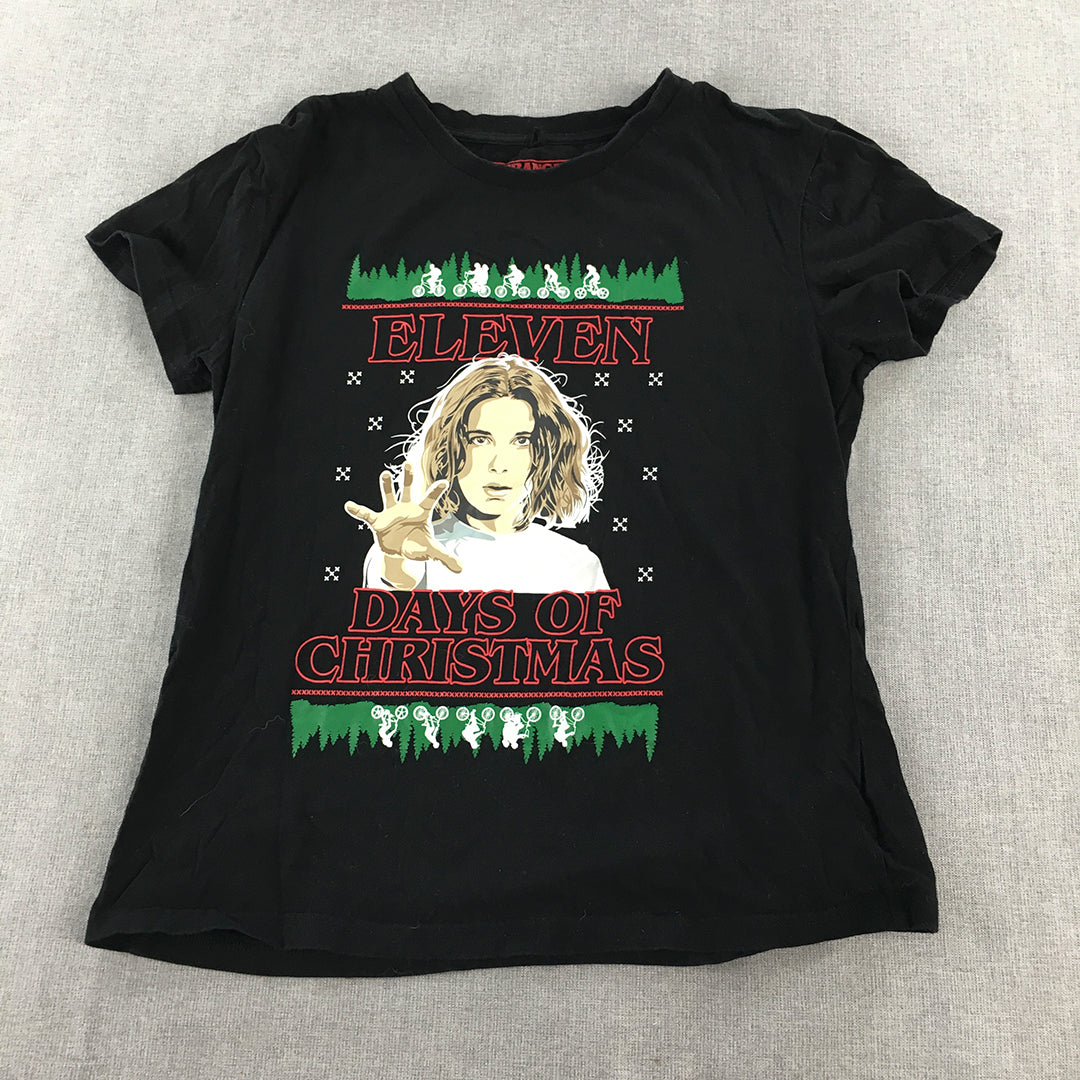 Stranger Things Womens T-Shirt Size S Black Eleven Christmas