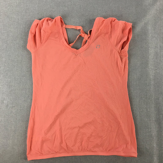 Lorna Jane Womens Top Size M Pink V-Neck Logo Short Sleeve Shirt