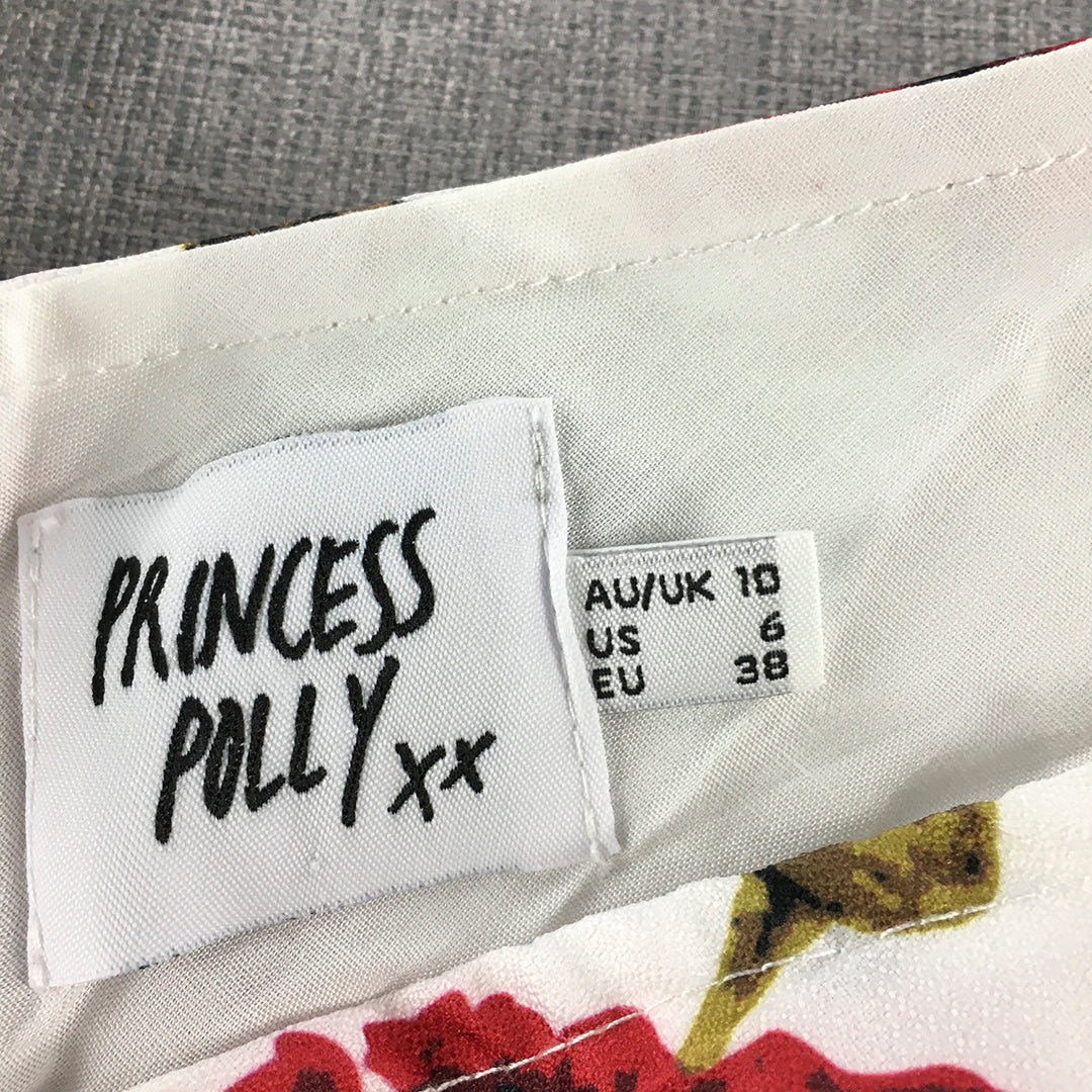 Princess Polly Womens Mini Dress Size 10 White Red Rose Floral Fit Flare