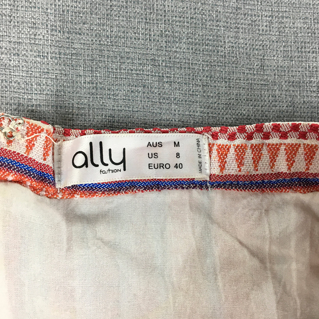 Ally Womens Mini Skirt Size M Orange Red Striped Raw Hem