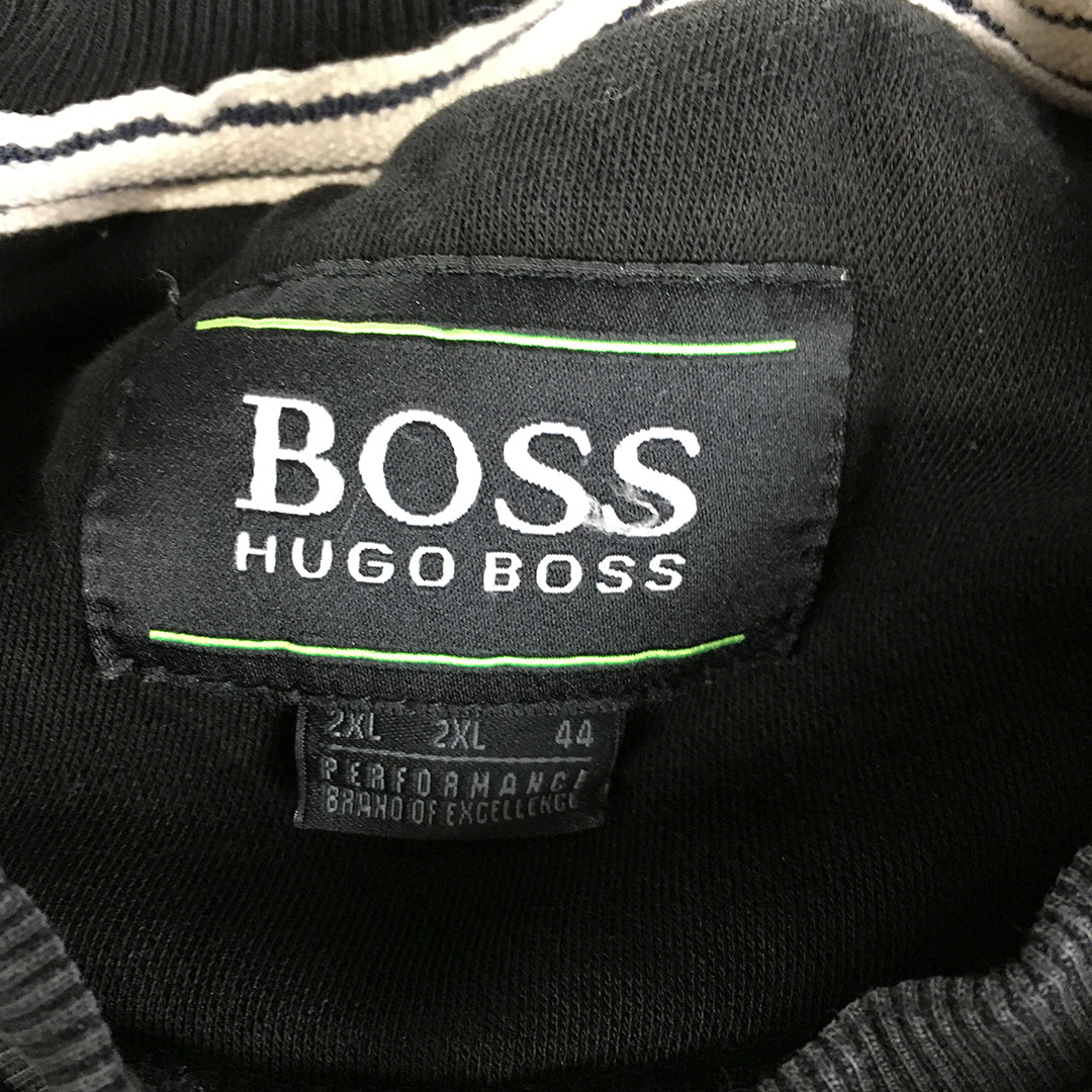 Hugo Boss Mens Sweater Size 2XL Black Big Embroidered Logo Crew Neck Jumper