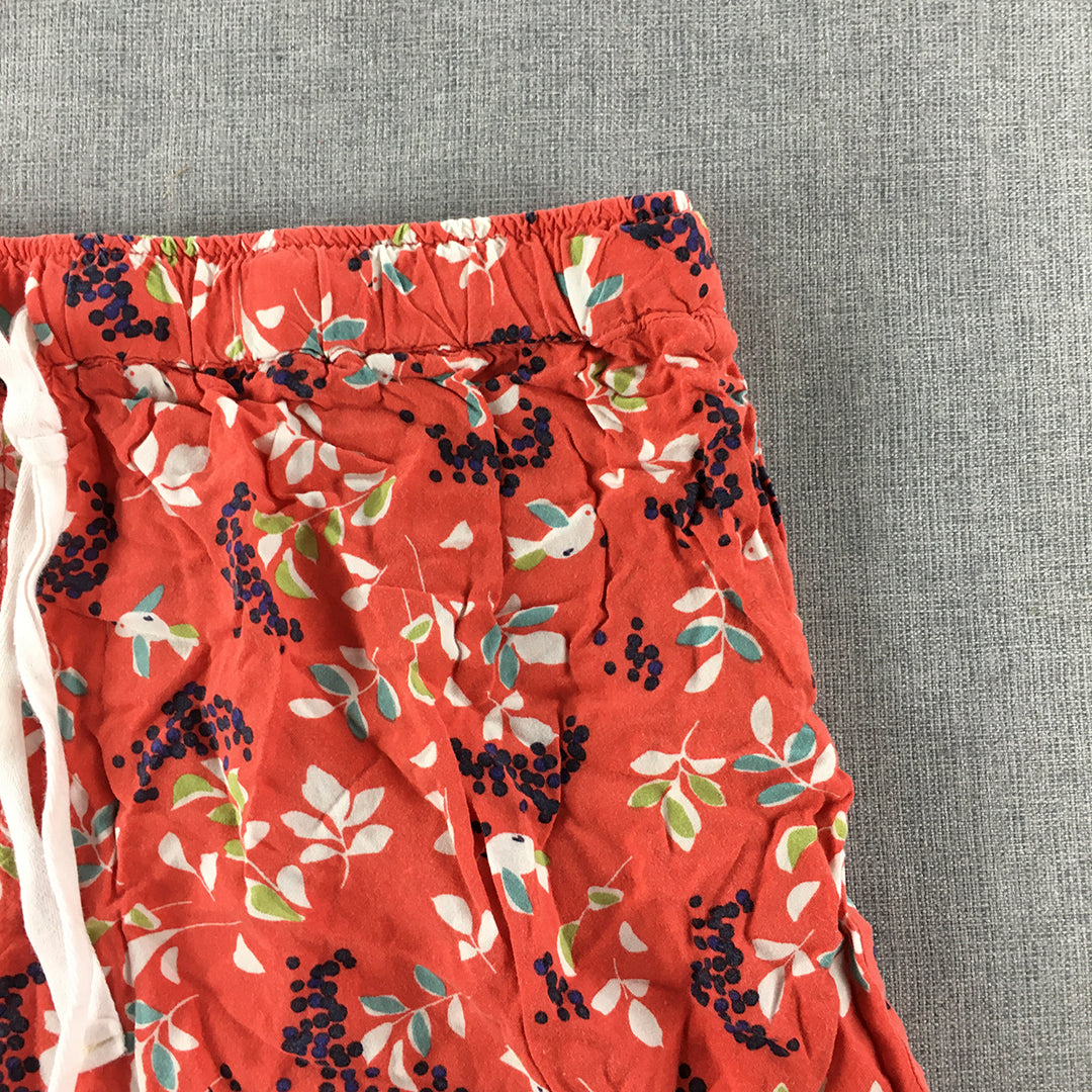 Uniqlo Womens Shorts Size L Red Floral Drawstring Elastic Waist