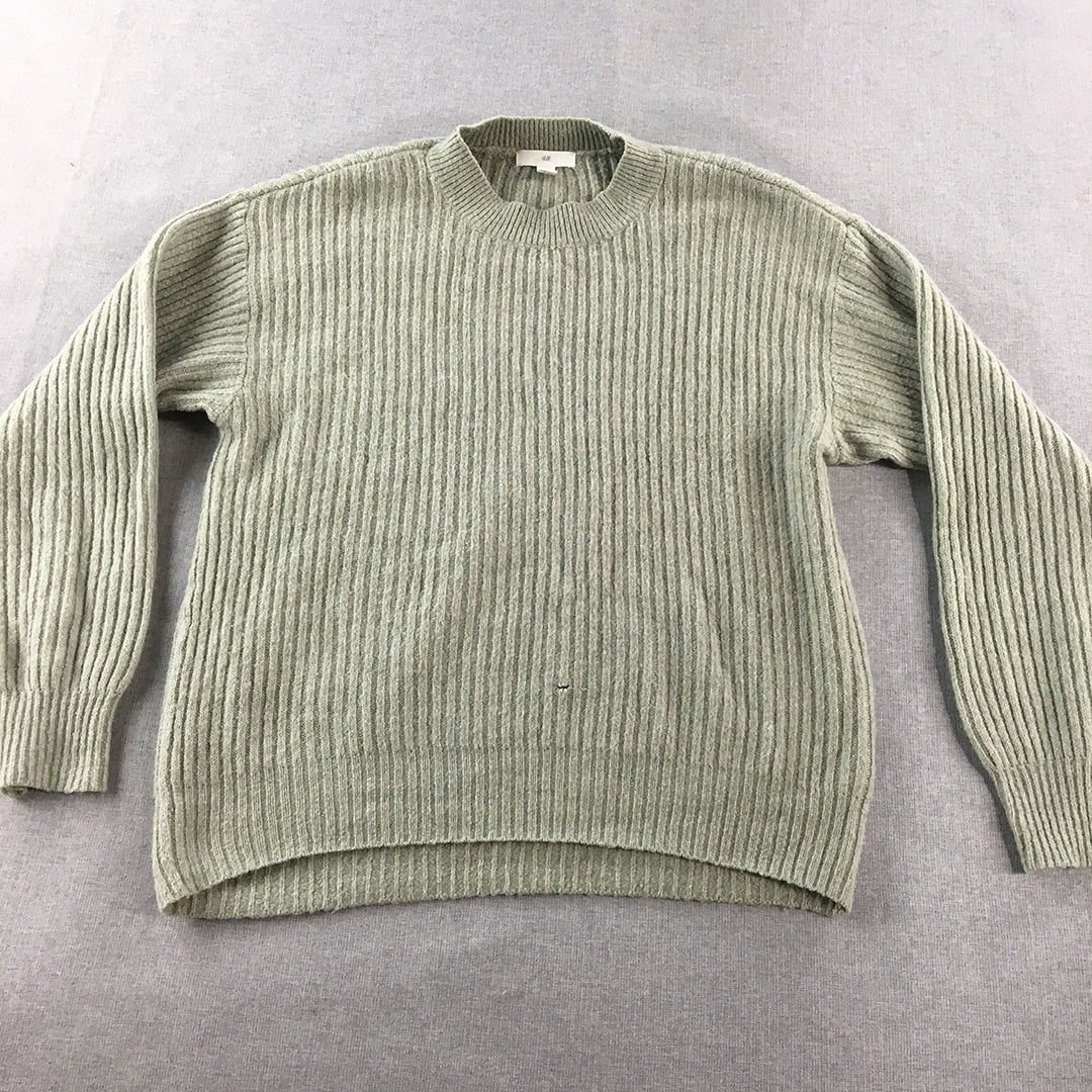 H&M Mens Wool Blend Sweater Size XS Green Cable Knit Jumper