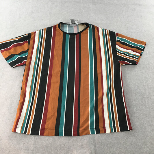 Reclaimed Vintage Mens T-Shirt Size M Black Brown Striped Short Sleeve