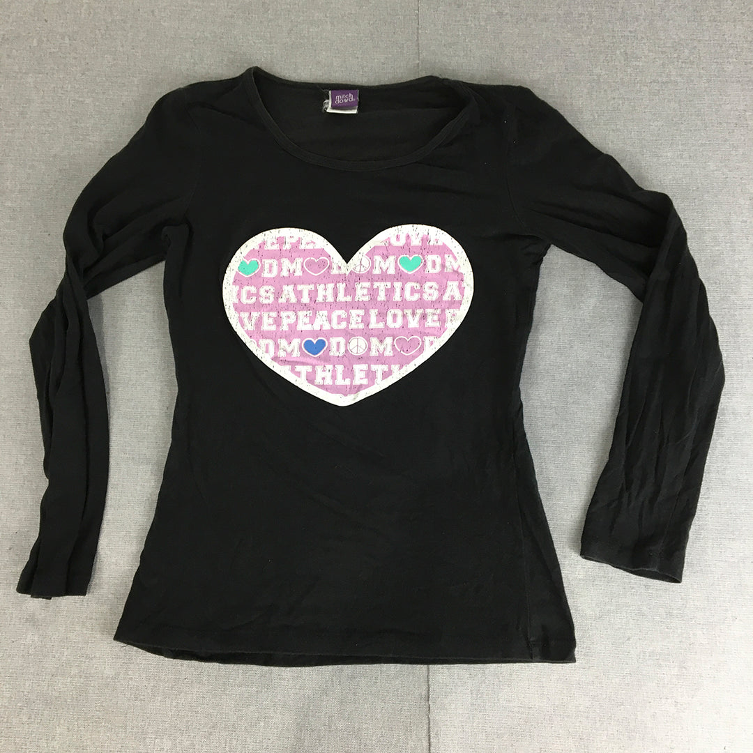 Mitch Dowd Womens Pajama Shirt Size XS Black Love Heart Long Sleeve Sleep Top