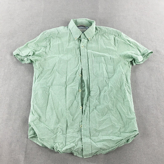 Trenery Mens Shirt Size S Green Short Sleeve Button-Up Checkered