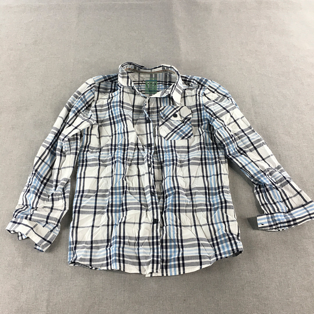 Rivers Kids Boys Shirt Size 12 Blue White Checkered Button-Up Long Sleeve