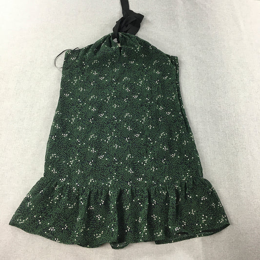 Maison Jules Womens Mini Dress Size 6 Green Black Dot Sleeveless Halter Neck