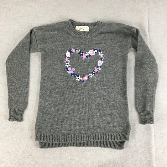 Pink Republic Kids Girls Knit Sweater Size 7 - 8 Years Grey Love Heart Jumper