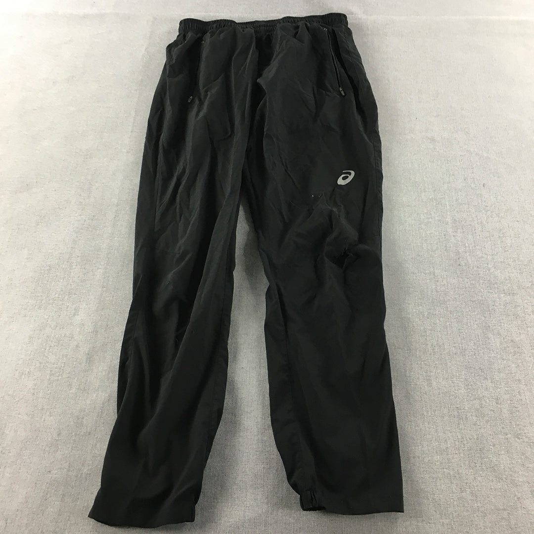 Asics Mens Jogger Pants Size M Black Logo Zip Pockets Tracksuit